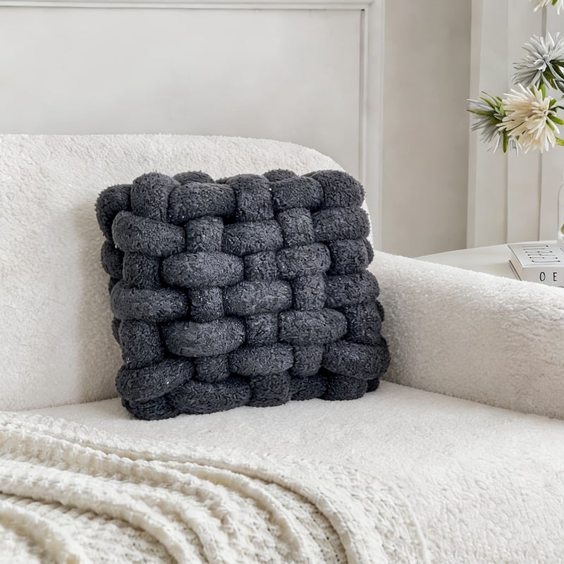 1pc Square Knot Throw Pillow White Small Size Soft Teddy Knotted Decor For Room And Couch - Image 5