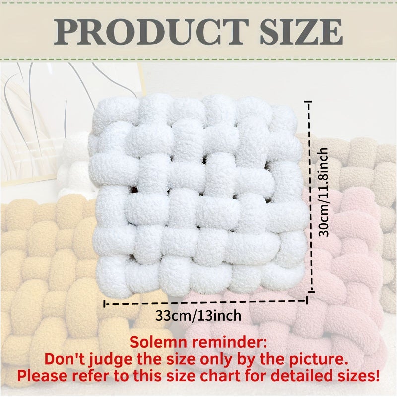 1pc Square Knot Throw Pillow White Small Size Soft Teddy Knotted Decor For Room And Couch - Image 3