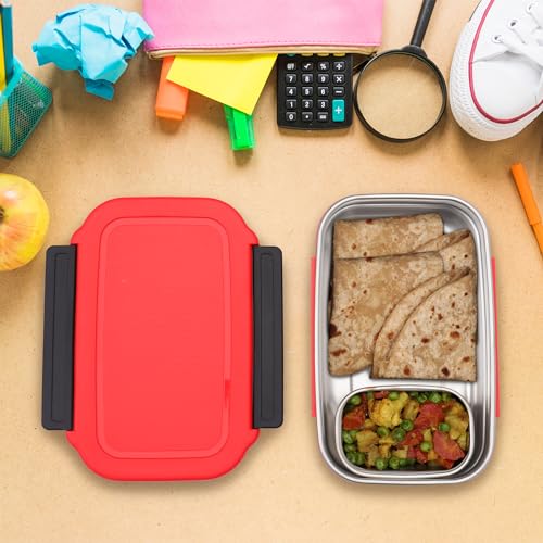 Jaypee Plus Insta Inner Stainless Steel Lunch Box for School Kids|Suitable for Office & Picnic |Spillproof with Silicon Seal |Food Grade | BPA Free, Red,900 ml - Image 2