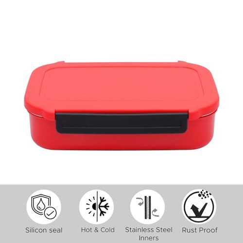 Jaypee Plus Insta Inner Stainless Steel Lunch Box for School Kids|Suitable for Office & Picnic |Spillproof with Silicon Seal |Food Grade | BPA Free, Red,900 ml - Image 5