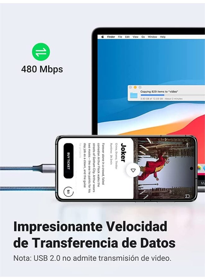 60W USB Type C Cable Nylon Braided USB C to USB C 2.0 Cable (C to C) Compatible For iPhone 16 15 Pro Max iPad Pro Air mini 6 MacBook Pro Air Galaxy S24 S23 Ultra Z Fold Xiaomi Honor OPPO OnePlus 1M Grey Black - Image 4