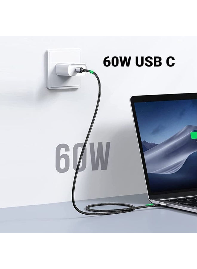 60W USB Type C Cable Nylon Braided USB C to USB C 2.0 Cable (C to C) Compatible For iPhone 16 15 Pro Max iPad Pro Air mini 6 MacBook Pro Air Galaxy S24 S23 Ultra Z Fold Xiaomi Honor OPPO OnePlus 1M Grey Black - Image 2