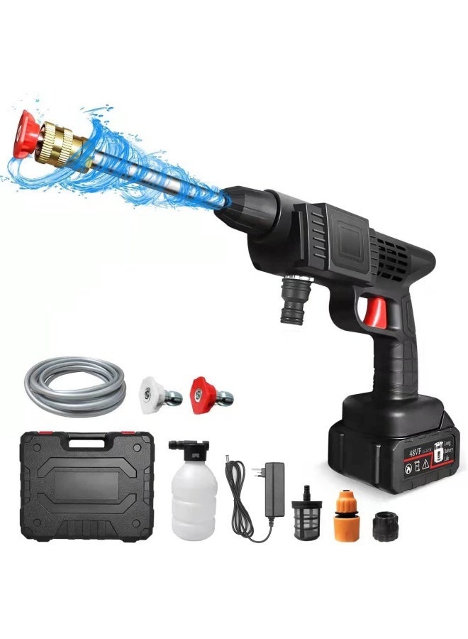 ألونغد غسالة ضغط لاسلكية، أقصى قوة ضغط 500 رطل لكل بوصة مربعة، غسالة ضغط محمولة، بطارية قابلة للشحن 6000 مللي أمبير، غسالة ضغط كهربائية مزودة بفوهات ووعاء رغوة لتنظيف أرضيات السيارات وسقي الزهور - Image 1