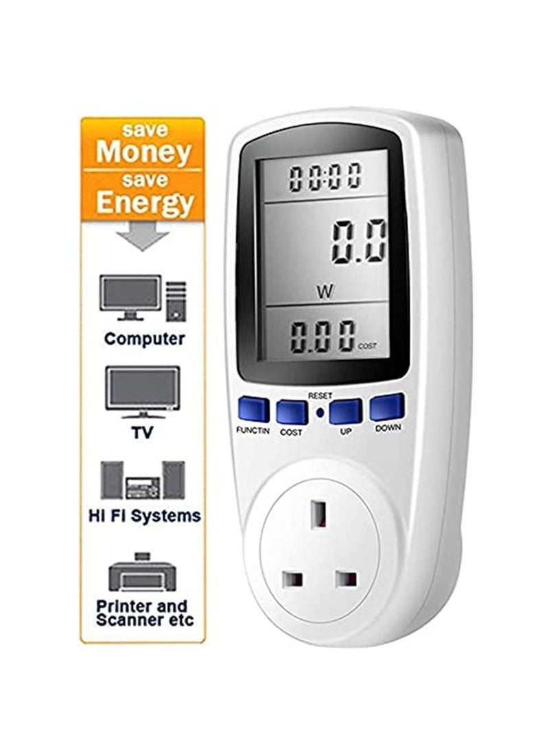 LCD Display Digital Power Energy Meter AC 230V - 250V Consumption Monitor Cost Calculator Watt Voltage Amp Meter