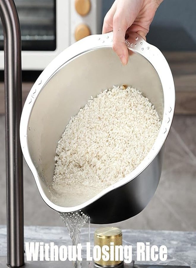 ONTRIP Rice Washer Strainer Bowl, Stainless Steel Colander, Quinoa Washing Bowl Versatile Side Drainers for Cleaning Rinsing Fruits, Vegetables, and Beans - Multifunctional Drain Basket (Silver) - Image 3