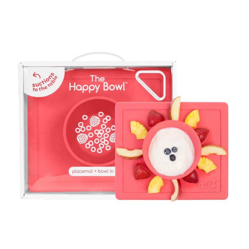 ezpz Happy Bowl - 24 Months + (Coral) - 100% Silicone Suction Bowl with Built-in Placemat â€“ Dishwasher Safe - Image 1