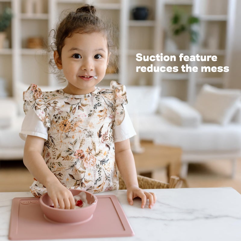 ezpz Happy Bowl - 24 Months + (Coral) - 100% Silicone Suction Bowl with Built-in Placemat â€“ Dishwasher Safe - Image 4