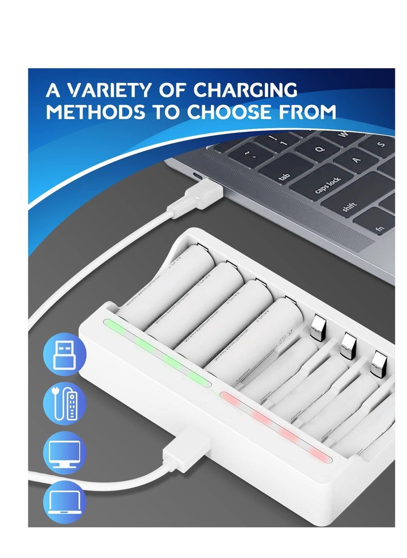 Y&D - 8 Slots Battery Charger, for AA AAA Ni-MH Rechargeable Battery, 5V 2A Fast Charging Function, Micro USB Input, Intelligent Detection Technology, Charger - Image 1