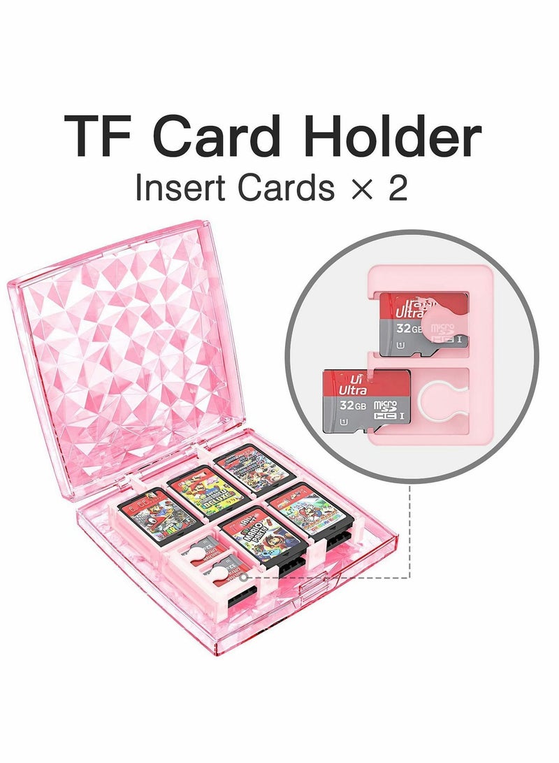 Y&D Diamond Game Card Case Compatible with Switch Games,12 Slots Storage Protective Box 2 SD Cards Holder, Slim and Portable Shell Bag Storage,Pink  - Image 4