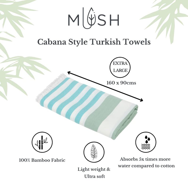 Mush 100% Bamboo Extra Large Towels For Bath Ultra Soft, Absorbent, Quick Dry, Compact Cabana Styled Bath Towel For Men And Women For Daily Use, Beach, Pool, Gym (Turquoise & Light Green, 1), 250 TC - Image 4