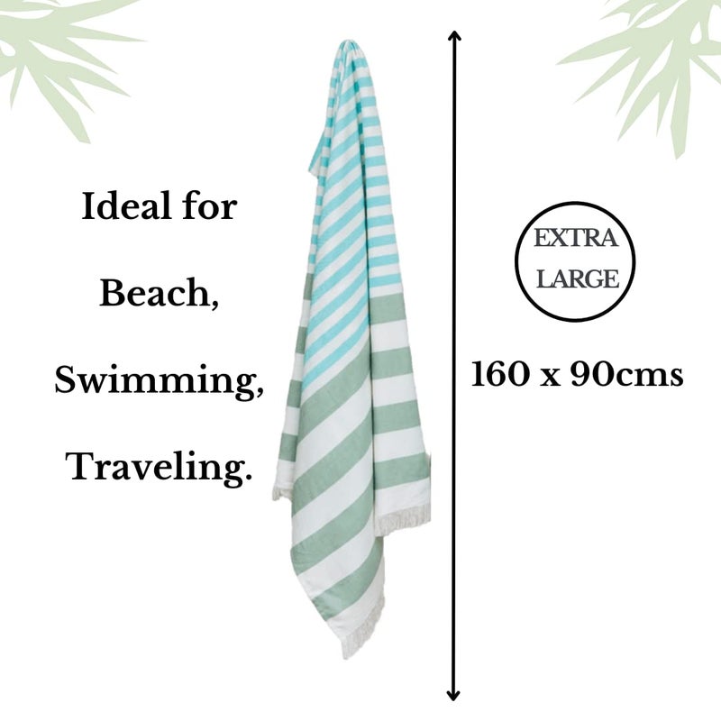 Mush 100% Bamboo Extra Large Towels For Bath Ultra Soft, Absorbent, Quick Dry, Compact Cabana Styled Bath Towel For Men And Women For Daily Use, Beach, Pool, Gym (Turquoise & Light Green, 1), 250 TC - Image 2