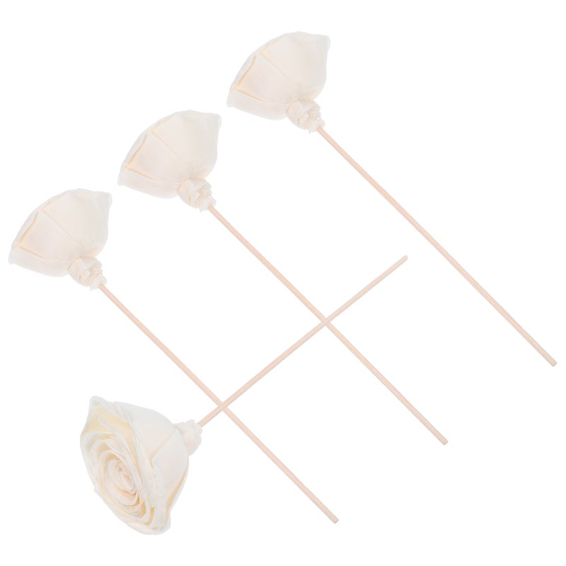 4Pcs Artificial Rose Flower Aromatherapy Diffuser Sticks Natural Rattan Scent Diffuser Refill for Essential Oils Home Decor for Living Room Bedroom Bathroom Office Beige - Image 1