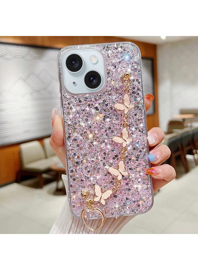 S-TOP Case For iPhone 14 Starry Sequin Butterfly Chain Epoxy TPU Phone Case - Image 1