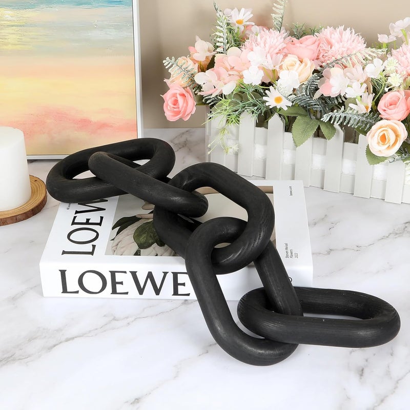 HMASYO Black Wood Chain Link Decor, Coffee Table Shelf Aesthetic, Modern Bookshelf Console Table for Living Room, Decorative Chain Home Accents, Housewarming Gifts - Image 3