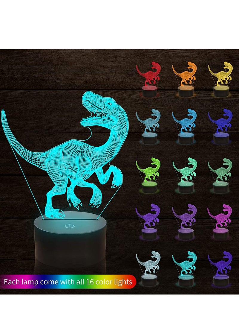 althiqahkey - Dinosaur 3D Night Light Jurassic Velociraptor LED Bedside Lamp with 16 Color Changing & Remote for Kids Room Decor Xmas Birthday Gifts - Image 1