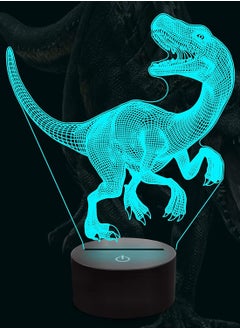 Dinosaur 3D Night Light Jurassic Velociraptor LED Bedside Lamp with 16 Color Changing & Remote for Kids Room Decor Xmas Birthday Gifts