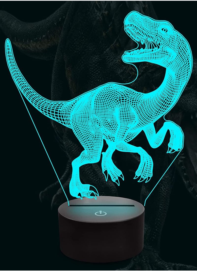 althiqahkey - Dinosaur 3D Night Light Jurassic Velociraptor LED Bedside Lamp with 16 Color Changing & Remote for Kids Room Decor Xmas Birthday Gifts - Image 1