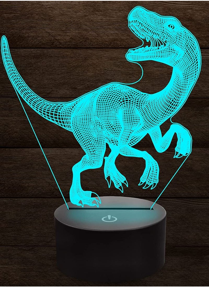 althiqahkey - Dinosaur 3D Night Light Jurassic Velociraptor LED Bedside Lamp with 16 Color Changing & Remote for Kids Room Decor Xmas Birthday Gifts - Image 1