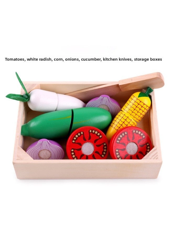 Foreign Trade Children's Wooden Simulation Vegetable And Fruit Cutting Vegetable And Fruit Basket Suit Play House Kitchen Early Education Cognitive Toys