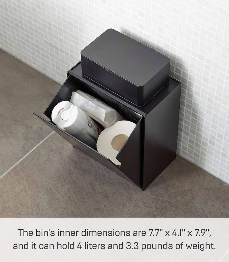 Yamazaki Home Tower Wall Mounted Storage Or Trash Bin With Tray, Small Wastebasket With Lid, Bathroom Or Kitchen Organizer - Abs Plastic - Image 3