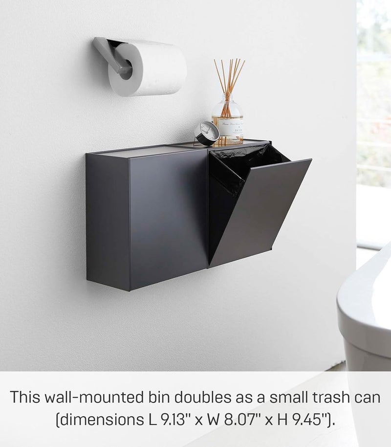 Yamazaki Home Tower Wall Mounted Storage Or Trash Bin With Tray, Small Wastebasket With Lid, Bathroom Or Kitchen Organizer - Abs Plastic - Image 2