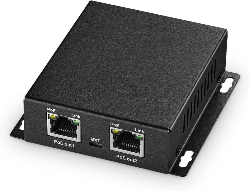 Binardat Gigabit PoE Extender, 1 PoE in 2 PoE Out, IEEE802.3af/at/bt PoE Powered Max 60W, Hi-PoE 90W, 10/100/1000Mbps Ethernet, Metal Small Wall Mount PoE Extender/Injector/Network Extender - Image 1