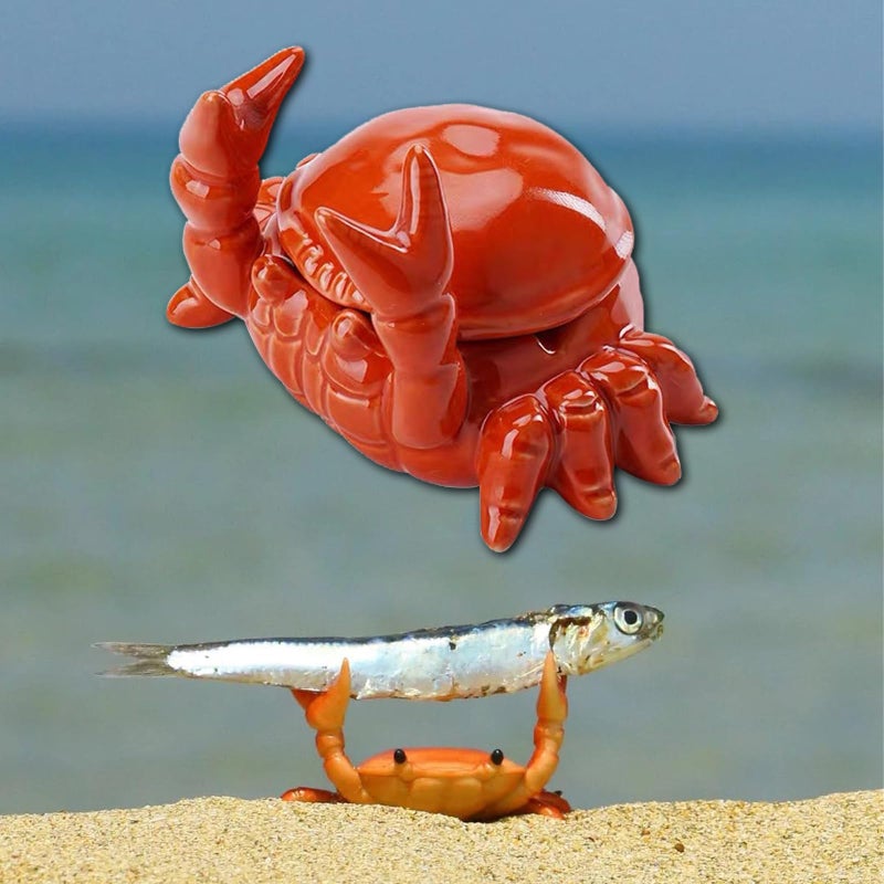 Ceramic Ashtray 2-Pack 4.5" X 3.15" Heat-Resistant Crab Ashtray - Odor-Containing Lid Decorative Ashtray for Indoor Outdoor Beach Patio Marine Settings - Image 4