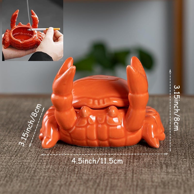 Ceramic Ashtray 2-Pack 4.5" X 3.15" Heat-Resistant Crab Ashtray - Odor-Containing Lid Decorative Ashtray for Indoor Outdoor Beach Patio Marine Settings - Image 2