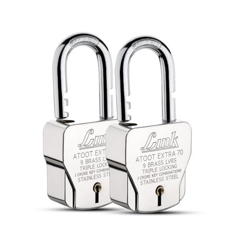 Link® Atoot Extra 70m Triple Locking Mechanism Padlock, Hardened Shackle,Each Padlock with 3 Silver Keys (Pack of 2) - Image 1