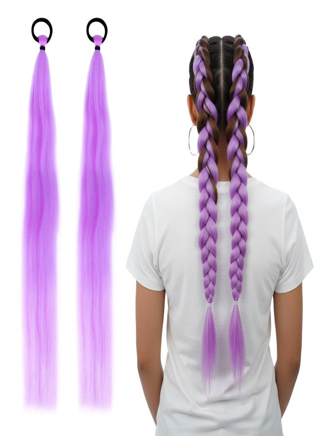 Matwsec 2PCS Purple Hair Extensions with Elastic Tie, Purple Braid Ponytail Extension, 26 Inch Synthetic Straight Wrap Around Braided Ponytails Extension for Party Rainbow Festival Costume Cosplay - Image 1