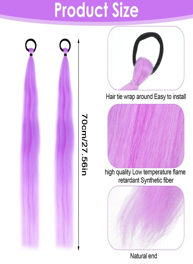 Matwsec 2PCS Purple Hair Extensions with Elastic Tie, Purple Braid Ponytail Extension, 26 Inch Synthetic Straight Wrap Around Braided Ponytails Extension for Party Rainbow Festival Costume Cosplay - Image 2
