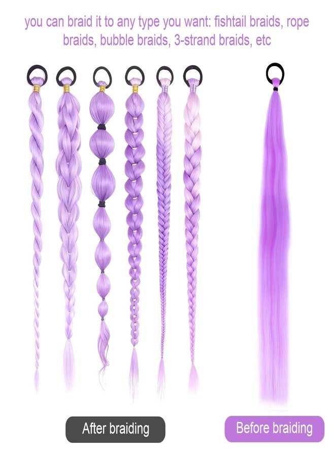 Matwsec 2PCS Purple Hair Extensions with Elastic Tie, Purple Braid Ponytail Extension, 26 Inch Synthetic Straight Wrap Around Braided Ponytails Extension for Party Rainbow Festival Costume Cosplay - Image 5
