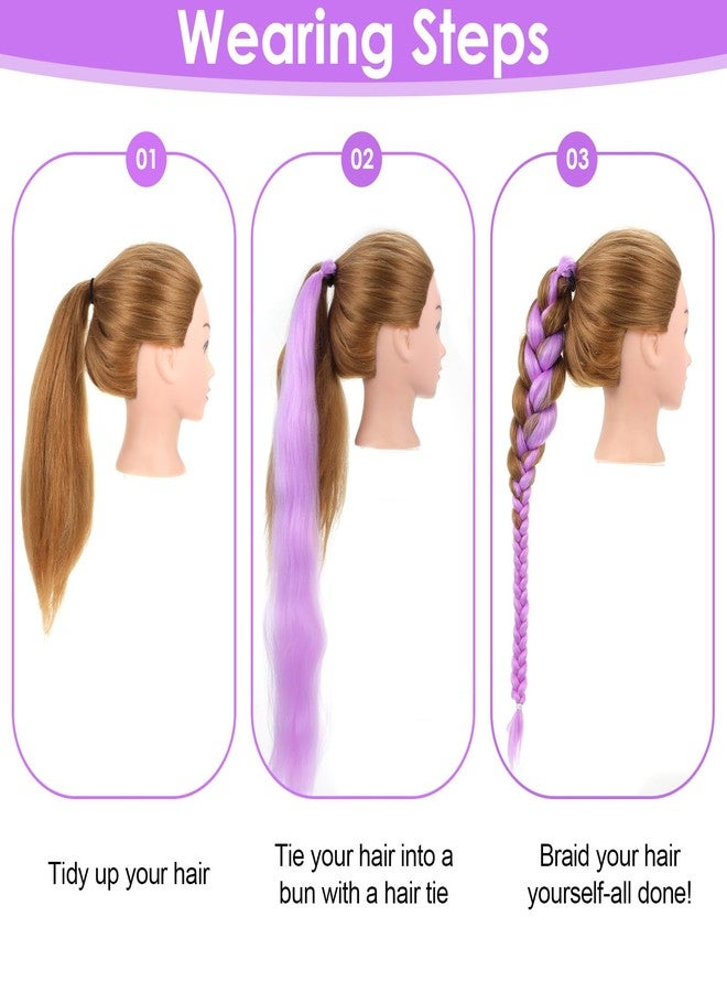 Matwsec 2PCS Purple Hair Extensions with Elastic Tie, Purple Braid Ponytail Extension, 26 Inch Synthetic Straight Wrap Around Braided Ponytails Extension for Party Rainbow Festival Costume Cosplay - Image 4
