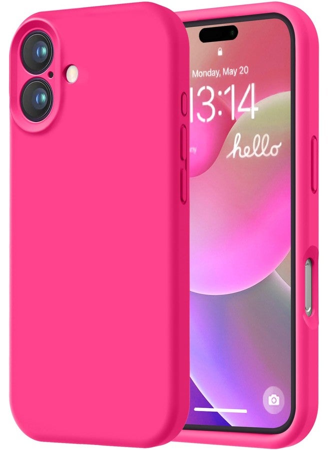 LOVE 3000 جراب LOVE 3000 مصمم خصيصًا لهاتف iPhone 16، مصنوع من السيليكون الفاخر مع بطانة ناعمة من الألياف الدقيقة المقاومة للخدش، جراب واقٍ مقاوم للصدمات مناسب للرجال والنساء والفتيات، مقاس 6.1 بوصة، لون وردي فاقع - Image 1