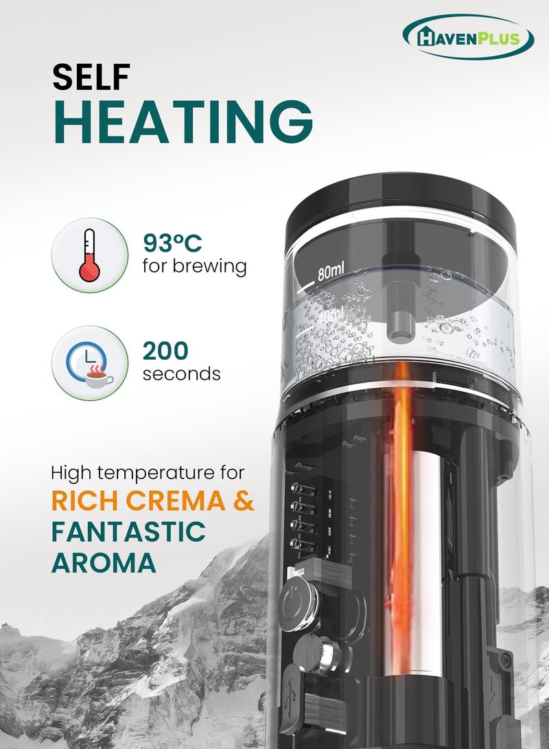 HavenPlus Portable Espresso Machine, 3-4 Min Self-Heating, 15-Bar Pressure, Food-Grade Stainless Steel, 7500mAh battery–Ideal for Travel, Car, Home & Office–Compatible with Nespresso* & Ground Coffee. - Image 2