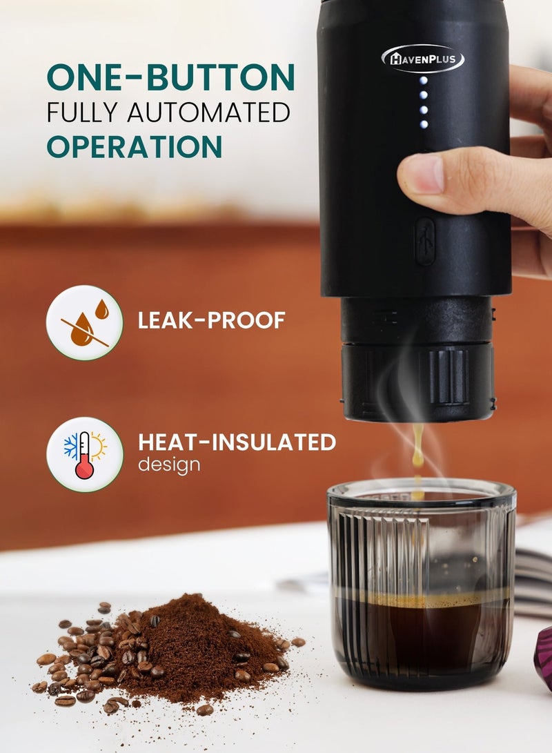 HavenPlus Portable Espresso Machine, 3-4 Min Self-Heating, 15-Bar Pressure, Food-Grade Stainless Steel, 7500mAh battery–Ideal for Travel, Car, Home & Office–Compatible with Nespresso* & Ground Coffee. - Image 4