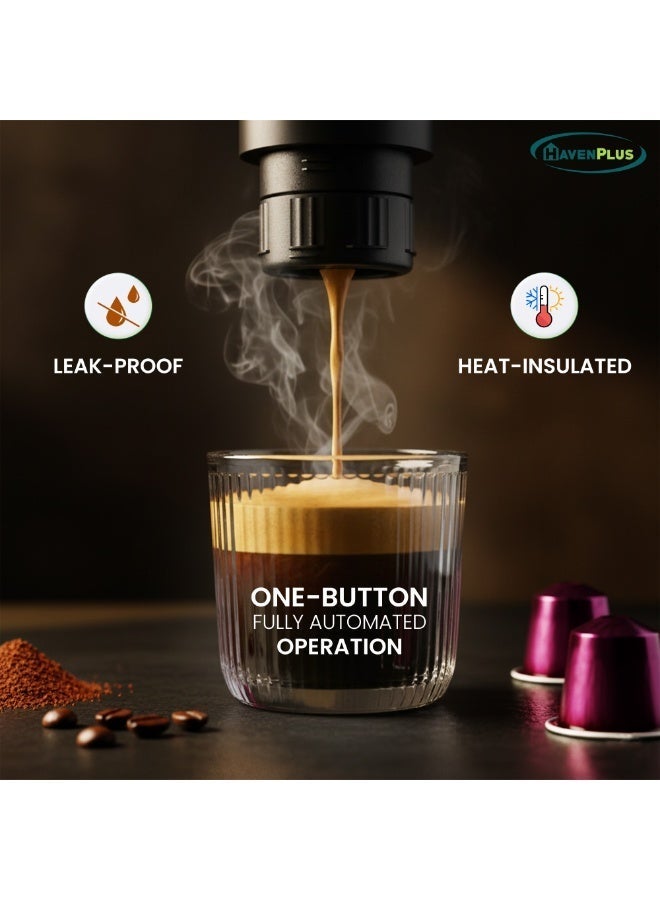 HavenPlus Portable Espresso Machine, 3-4 Min Self-Heating, 15-Bar Pressure, Food-Grade Stainless Steel, 7500mAh battery–Ideal for Travel, Car, Home & Office–Compatible with Nespresso* & Ground Coffee. - Image 3