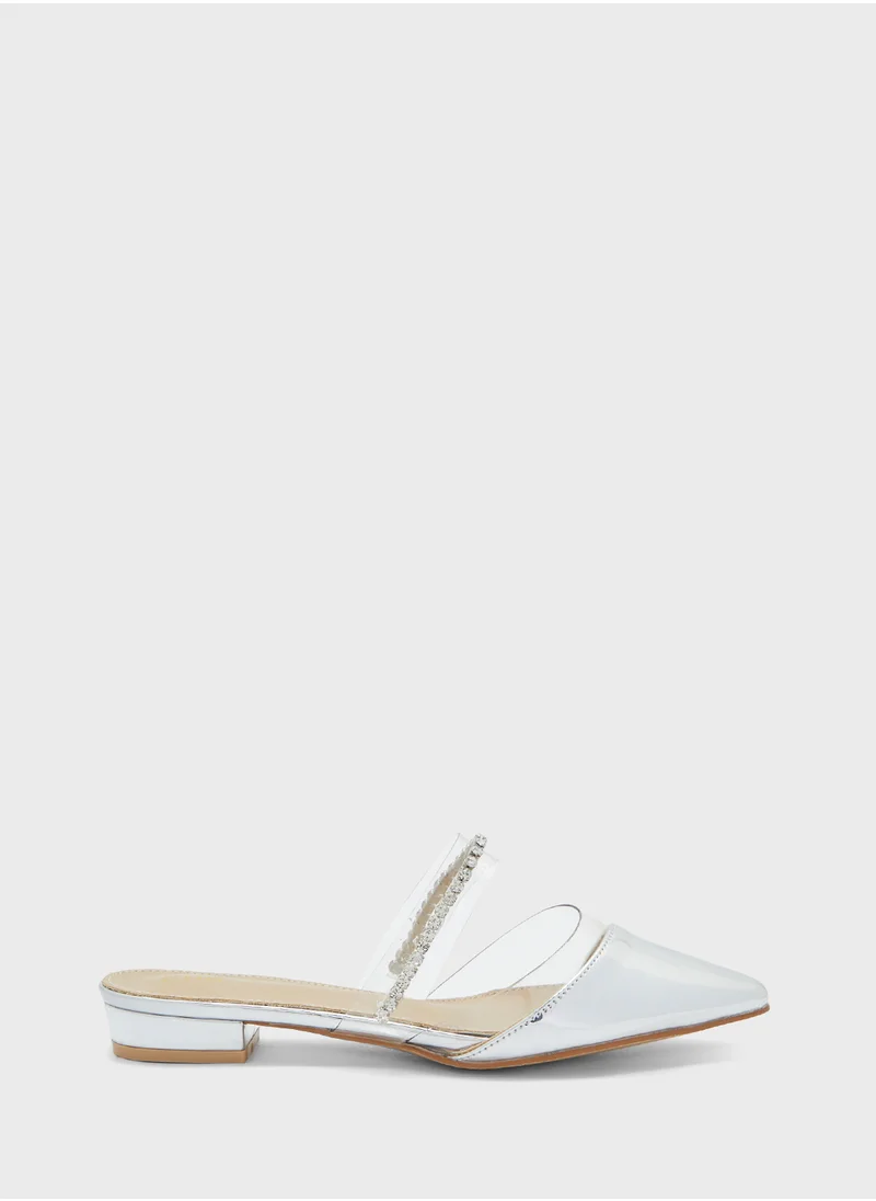 ايلا Diamante Strap Clear Pointy Toe Flat Shoe