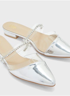ELLA Diamante Strap Clear Pointy Toe Flat Shoe  - Image 4