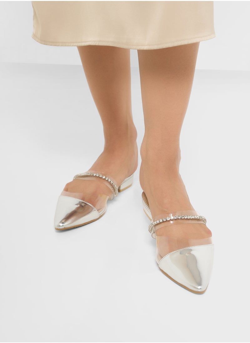 ELLA Diamante Strap Clear Pointy Toe Flat Shoe  - Image 5