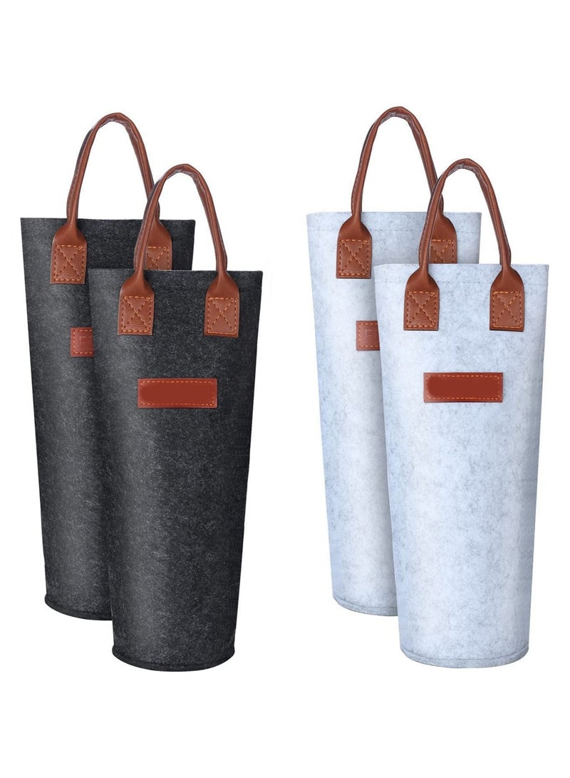 SYOSI Wine Gift Bag, 4 Pack Reusable Single Bottle Wine Tote Bag Thicken Felt Wine Bottle Bag Single Wine Bottle Carrier with Leather Handles for Parties, Travel, Picnics, Housewarming, Wine Lover's Gift - Image 1