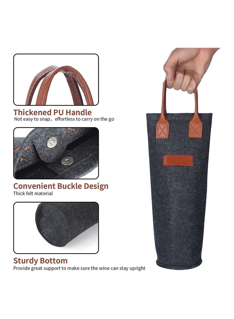 SYOSI Wine Gift Bag, 4 Pack Reusable Single Bottle Wine Tote Bag Thicken Felt Wine Bottle Bag Single Wine Bottle Carrier with Leather Handles for Parties, Travel, Picnics, Housewarming, Wine Lover's Gift - Image 5