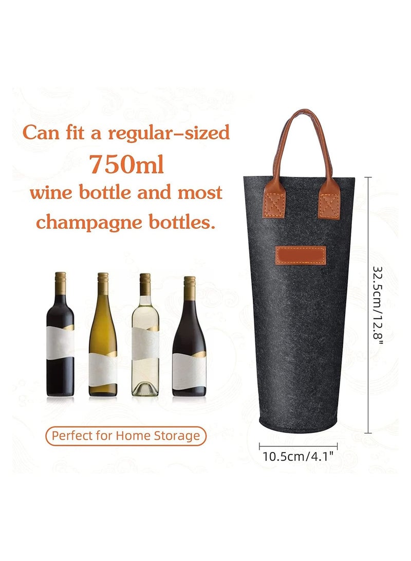 SYOSI Wine Gift Bag, 4 Pack Reusable Single Bottle Wine Tote Bag Thicken Felt Wine Bottle Bag Single Wine Bottle Carrier with Leather Handles for Parties, Travel, Picnics, Housewarming, Wine Lover's Gift - Image 2