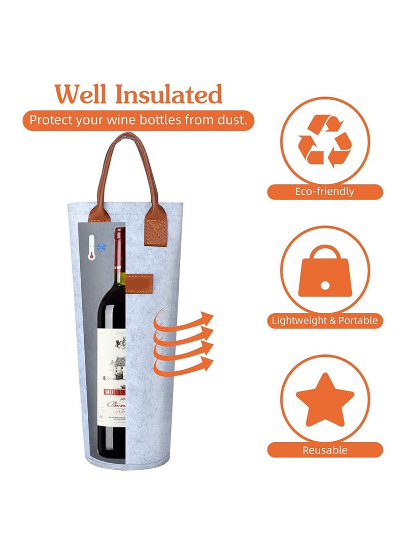 SYOSI Wine Gift Bag, 4 Pack Reusable Single Bottle Wine Tote Bag Thicken Felt Wine Bottle Bag Single Wine Bottle Carrier with Leather Handles for Parties, Travel, Picnics, Housewarming, Wine Lover's Gift - Image 3