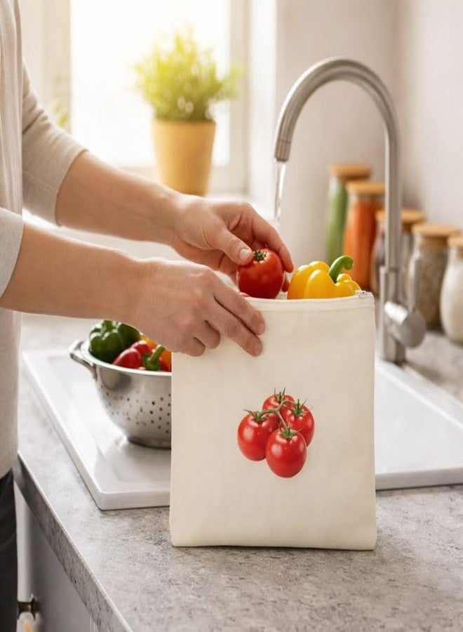 Radiant 100% Cotton Reusable Vegetable Bags for Fridge | Eco-friendly Storage Bags for Kitchen Organizer Washable Breathable Zipper Cloth Bags for Vegetables (Cream (Pack of 10)) - Image 4