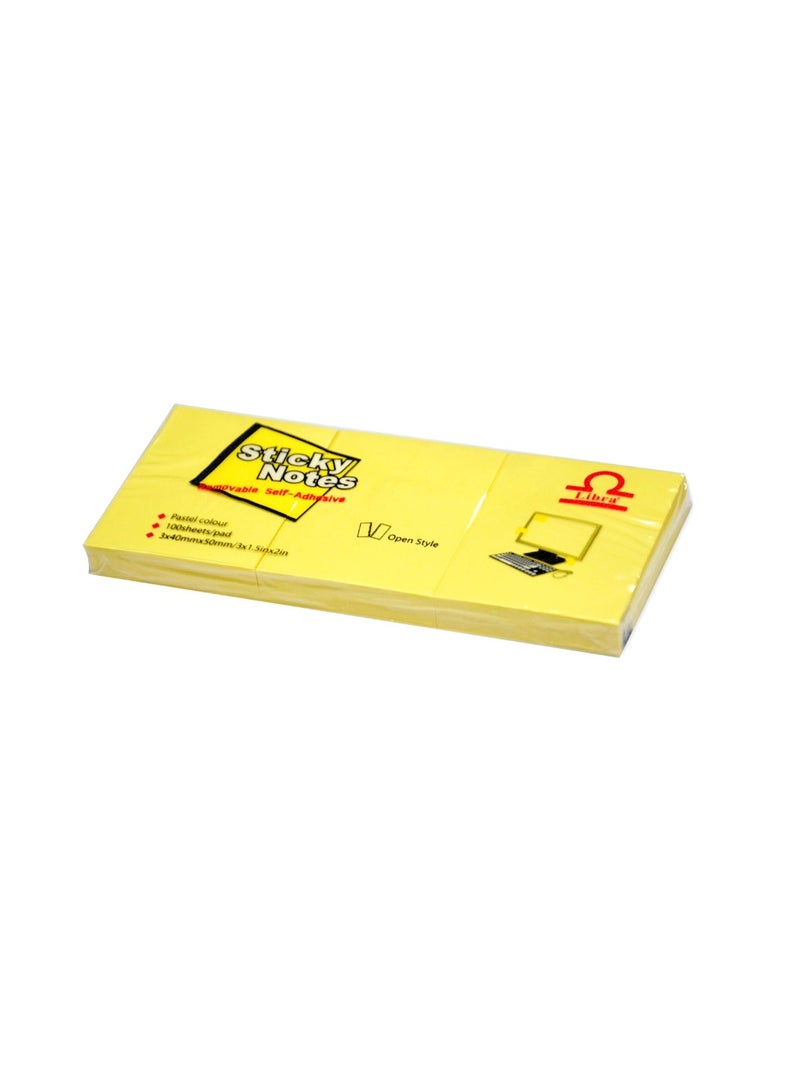 Libra Libra Sticky Note Pastel Yellow 1.5×2 inch, 3pads/bag  - Image 1