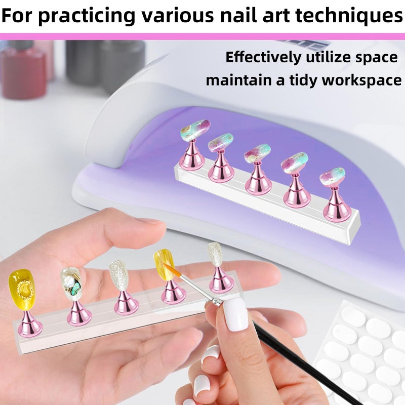TKYZMS 2 Set Nail Stand,Nail Holder Stand with 100 Pcs Double Sided Tape,Press on Nail Stand,Nail Practice Hand,Nail Holder for Painting Nails,for Nail Art Display,Home DIY Beginner Salon Supplies(Pink) - Image 2