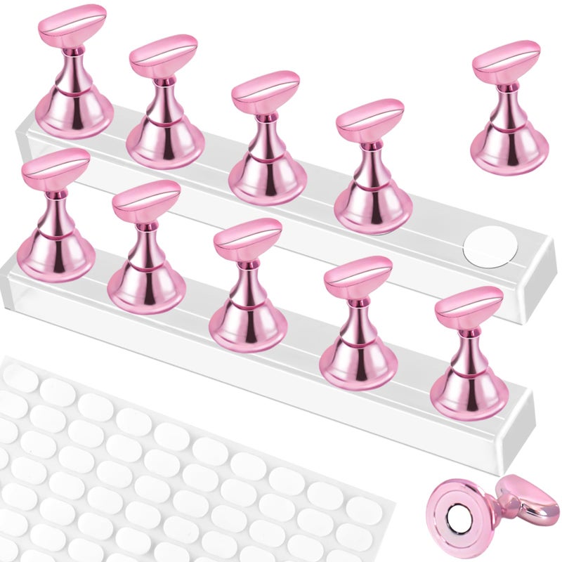 TKYZMS 2 Set Nail Stand,Nail Holder Stand with 100 Pcs Double Sided Tape,Press on Nail Stand,Nail Practice Hand,Nail Holder for Painting Nails,for Nail Art Display,Home DIY Beginner Salon Supplies(Pink) - Image 1