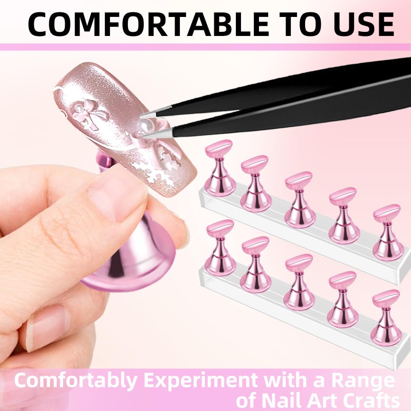 TKYZMS 2 Set Nail Stand,Nail Holder Stand with 100 Pcs Double Sided Tape,Press on Nail Stand,Nail Practice Hand,Nail Holder for Painting Nails,for Nail Art Display,Home DIY Beginner Salon Supplies(Pink) - Image 4