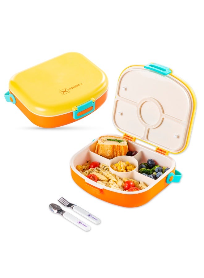 HYDROBREW صندوق غداء هيدروبرو 4 أقسام مع مجموعة ملعقة وشوكة - عنبر - Image 1